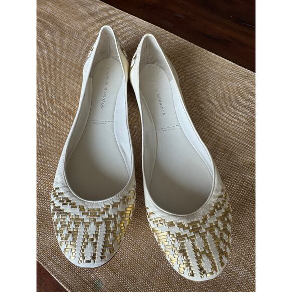 Sigerson Morrison Shoes - Sigerson Morrison White Gold Leather Ballerina Flats Size 9 Italy (Retail $579)